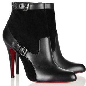 *RARE* AUTH CHRISTIAN LOUBOUTIN Canassone 100mm Black Leather Booties Shoes US 7